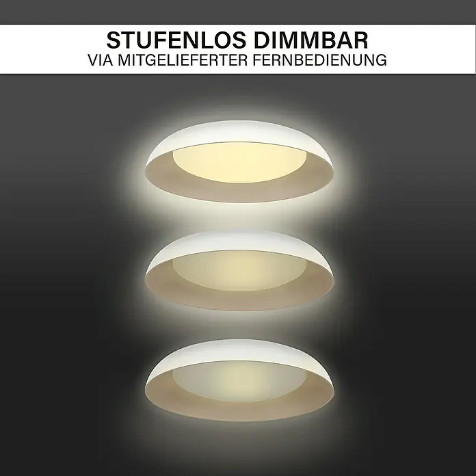 MegaLight LED-Deckenleuchte rund Bowl - 24 W, Ø x H: 49 x 9,5 cm, Weiß/ Cappuccino, Warmweiß - Deckenleuchte mit stufenloser Dimmfunktion und Fernbedienung. Modernes Design für eine angenehme Beleuchtung.