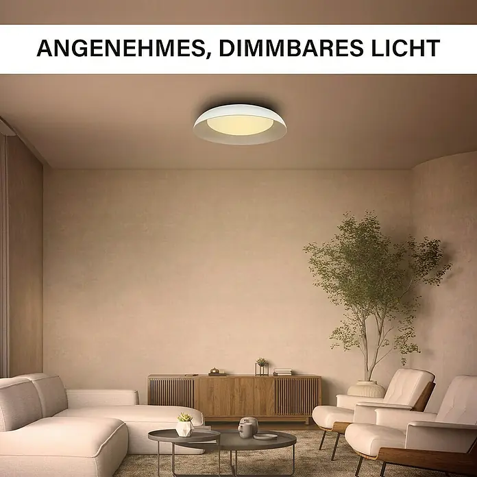 MegaLight LED-Deckenleuchte rund Bowl - 24 W, Ø x H: 49 x 9,5 cm, Weiß/ Cappuccino, Warmweiß - Moderne Deckenleuchte mit angenehmem, dimmbarem Licht. Das perfekte Licht für jeden Raum dank der Dimmfunktion, die eine tolle Atmosphäre zaubert.