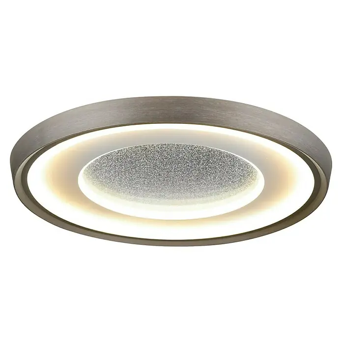 MegaLight Deckenleuchte Shining Olymp - 30 W, Ø x H: 40 x 6,5 cm, Weiß, Aluminium - Runde Deckenleuchte mit gebürsteter Metallumrandung und zweistufigem Lichtdesign für moderne Innenräume mit funkelnder Mitte.
