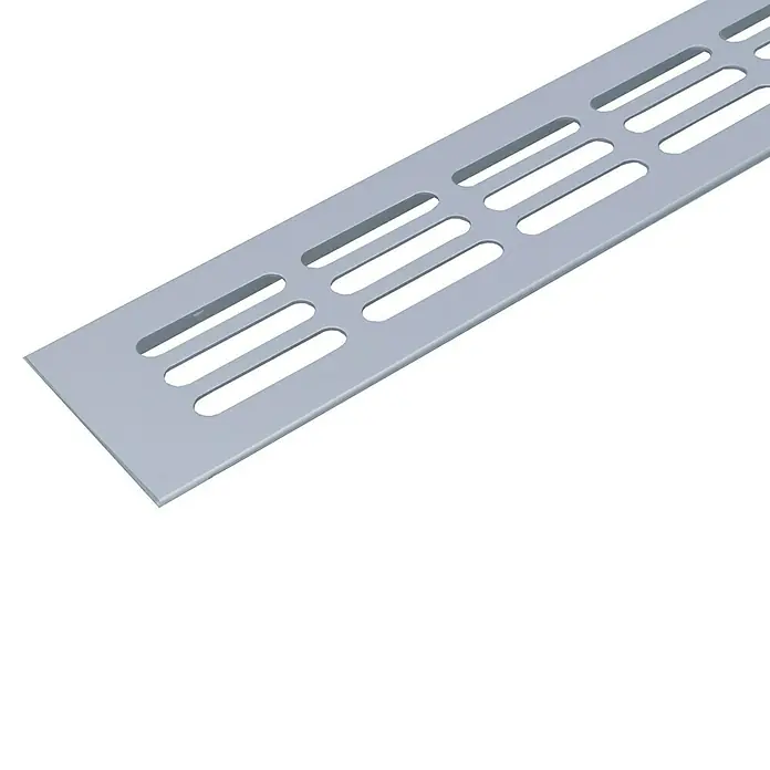 Suki Lüftungsgitter - B x H: 1.000 x 60 mm, Aluminium - Metallregalhalterung mit länglichen Schlitzen zur Befestigung an einer Wand. Ideal für Regalsysteme im Lagerbereich.