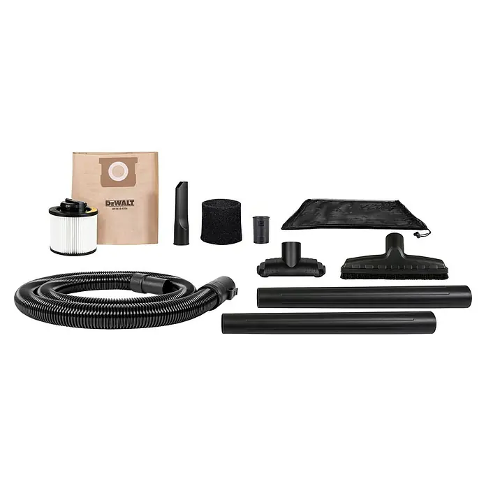 DeWalt Elektro-Nass- & Trockensauger DXV20PTA-QT - 750 W, Behältervolumen: 20 l, Filterreinigung: Vollautomatisch - Staubsaugerzubehör-Set mit Filter, Beutel, Schlauch, Düsen und Verlängerungsrohren für vielseitige Reinigungsanwendungen.
