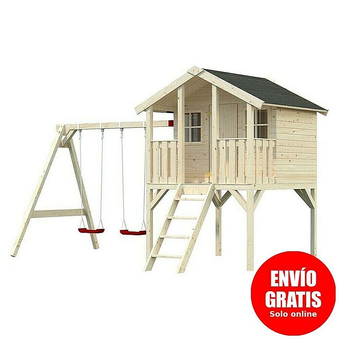 Palmako Caseta infantil Toby set con columpio (Medidas ext. (An x Pr): 421 x 284 cm, Madera, Natural) | BAUHAUS