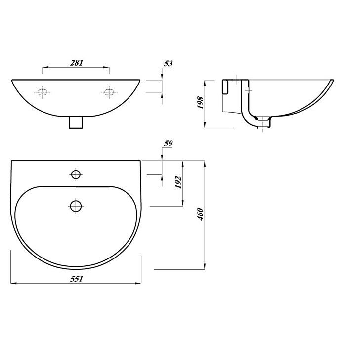 Umivalnik HLine  (Š x Do: 55 x 46 cm, Odprtina za armaturo: Sredina, Bela) | 3941 - Waschtische Marke | DBBA - Keramik Marke | DBB - Keramik | DB - Keramik/Wannen | D - Sanitär | BAUHAUS