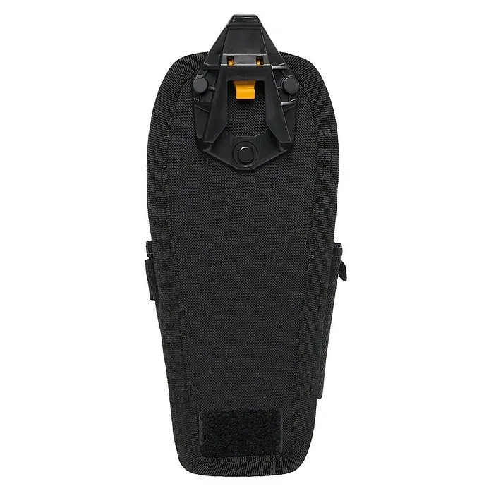 ToughBuilt ClipTech Soporte para herramientas - Ancho: 70 mm, Poliéster - Primer plano de un portaherramientas negro con un detalle amarillo, ideal para artesanos que valoran el orden y la eficiencia en el trabajo.