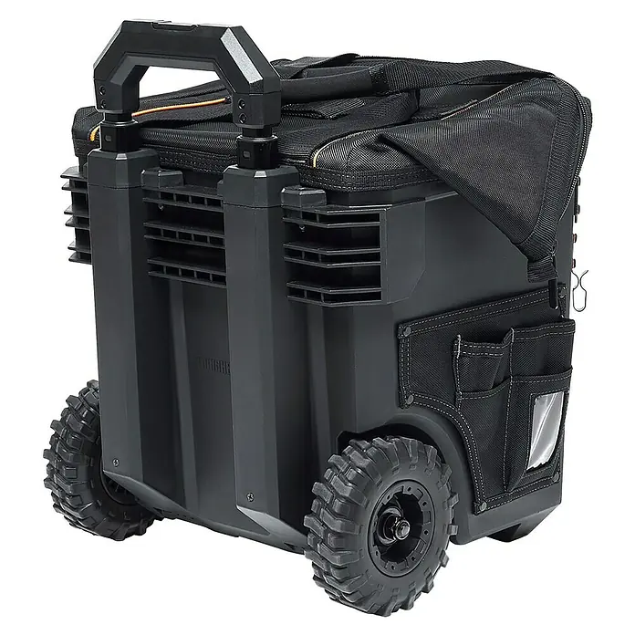 ToughBuilt Caja profesional con ruedas Massive Mouth® - 14'', L x An x Al: 455 x 370 x 500 mm - La caja de herramientas rodante de alta resistencia cuenta con un asa de transporte y bolsillos exteriores, proporcionando almacenamiento y transporte práctico para herramientas.