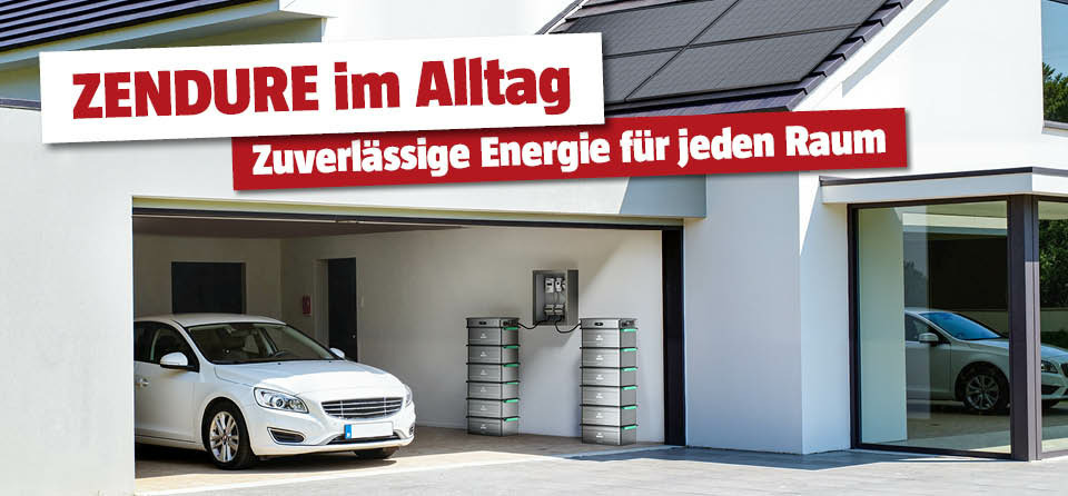 ZENDURE Solarmodul mit Batteriespeicher in der Garage beim Auto