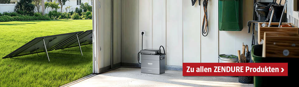 ZENDURE Solarmodul und Batteriespeicher in der Werkstatt im Gartenhaus