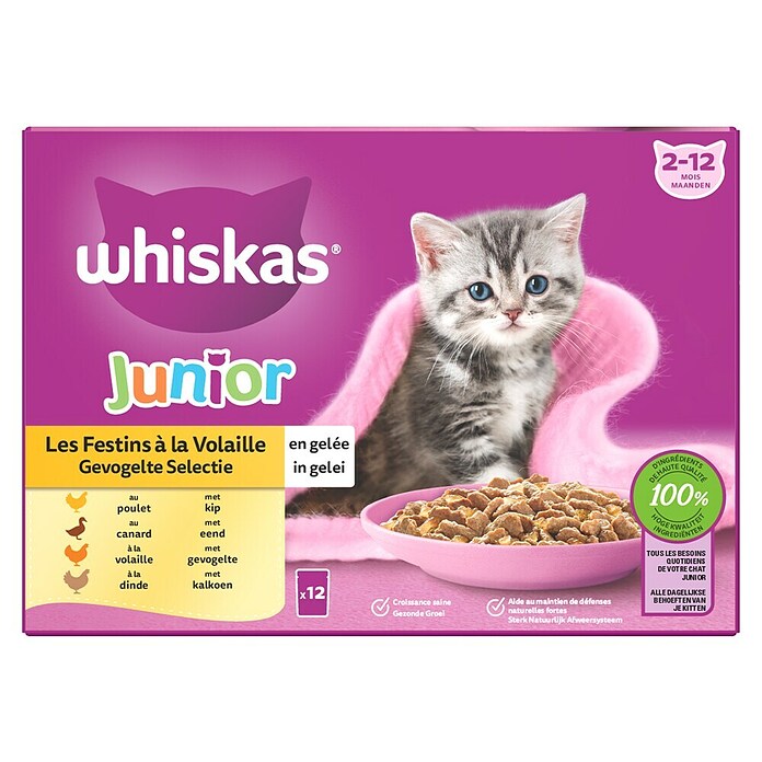 Whiskas Natvoer voor katten Gevogelte Selecie Junior (85 g, 12 st., Junior Gevogelte Selecie) | BAUHAUS