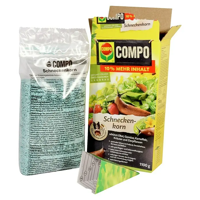 Compo Schneckenkorn - 1,1 kg - COMPO Schneckenkorn im Beutel und Karton, ideal zur Schädlingsbekämpfung im ökologischen Landbau für Gemüse, Obst und Zierpflanzen.