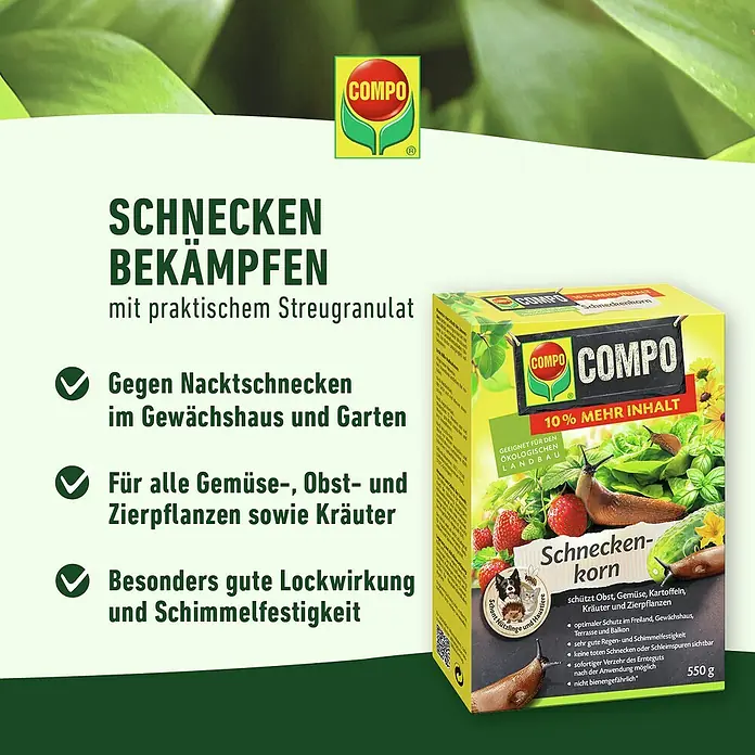Compo Schneckenkorn - 1,1 kg - COMPO Schneckenkorn zur Schneckenbekämpfung im Garten und Gewächshaus. Wirkt effektiv gegen Nacktschnecken und ist für alle Pflanzen geeignet.