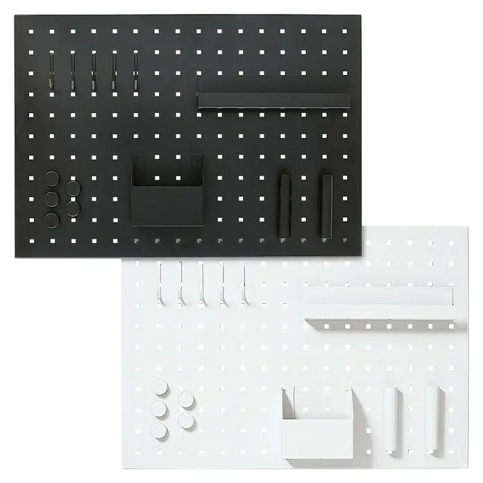 Zeller Present Memoboard mit Utensilien - 50 x 35 cm, Metall, Weiß - Schwarze und weiße Organisationswand mit verschiedenen Werkzeugen zur Aufbewahrung, perfekt für die Werkstatt oder das Büro.