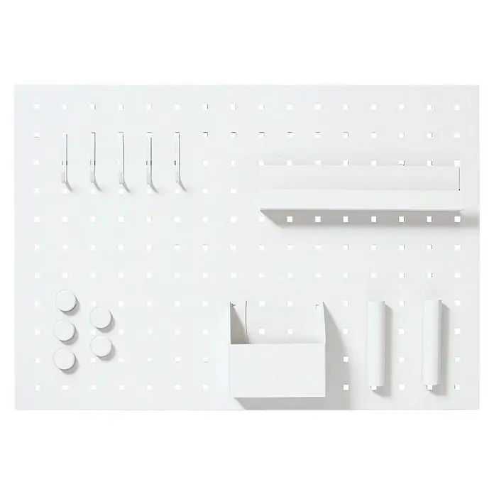 Zeller Present Memoboard mit Utensilien - 50 x 35 cm, Metall, Weiß - Wandboard mit Haken, Ablage und Behältern, ideal zur Organisation von Werkzeugen und kleinen Gegenständen.