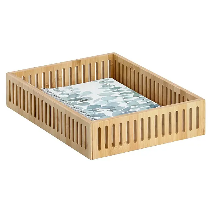 Zeller Present Ablagebox - 32 x 24 x 6,5 cm, Bambus, Natur - Holzschreibtisch-Organizer mit Notizbuch. Dieser Organizer hilft Ihnen, Ihren Schreibtisch ordentlich und aufgeräumt zu halten.