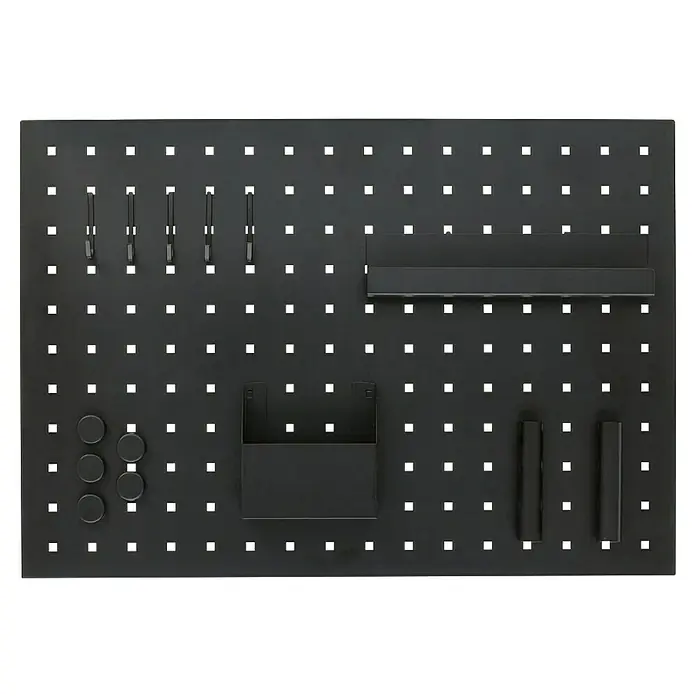 Zeller Present Memoboard mit Utensilien - 50 x 35 cm, Metall, Schwarz - Schwarze Werkzeugwand mit Halterungen zur Aufbewahrung verschiedener Werkzeuge und Gegenstände, ideal für die Werkstattorganisation.