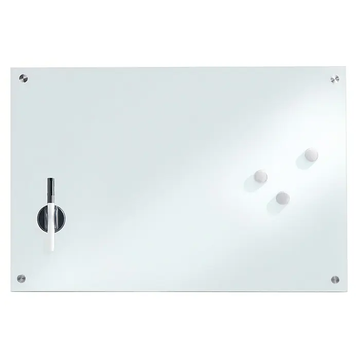 Zeller Present Memoboard - 60 x 40 cm, Glas, Weiß - Weißes Glas-Magnetboard mit Stift und Magneten. Ideal für Notizen und Präsentationen im Büro oder Zuhause.