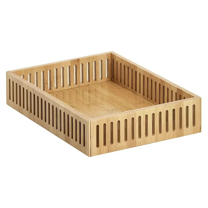 Zeller Present Ablagebox - 32 x 24 x 6,5 cm, Bambus, Natur - Eine rechteckige Aufbewahrungsbox aus hellem Holz mit vertikalen Schlitzen an den Seiten für stilvolle Ordnung im Haushalt.