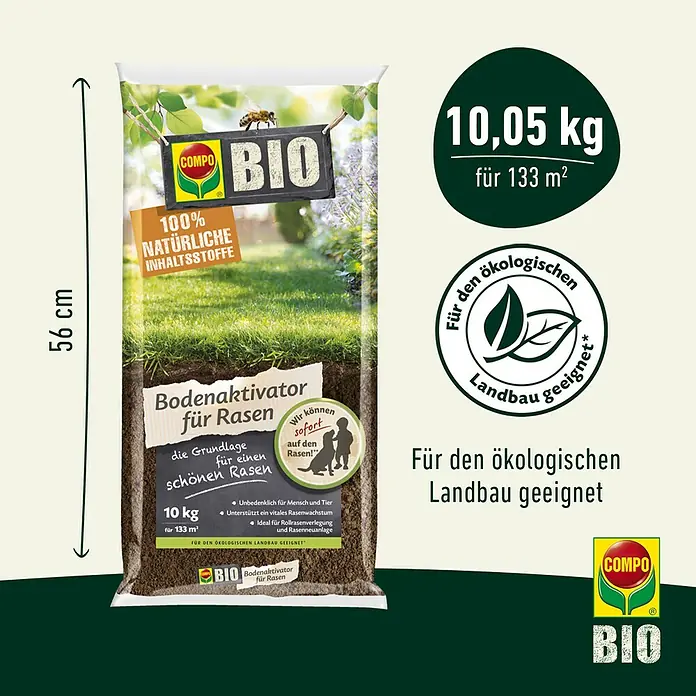 Compo Bodenaktivator Für Rasen - 10 kg, Max. Anwendungsfläche: 133 m² - Rasen-Bodenaktivator von COMPO BIO, 10,05 kg Sack. Für einen vitalen Rasen und ökologischen Landbau geeignet.