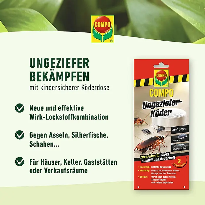 Compo Ungeziefer-Köderbox - 2 Stk. - COMPO Ungeziefer Köder zur Bekämpfung von Ungeziefer wie Asseln und Silberfischchen in Haus und Garten. Mit kindersicherer Köderdose.