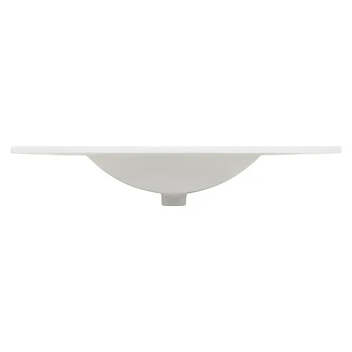 LuxeBath Einbauwaschbecken Aufsatzwaschtisch Weiß inkl. Ablaufgarnitur mit Überlauf Waschschale - Mit Überlauf, Weiß - Nahaufnahme eines Waschbeckens aus Keramik, das durch sein schlichtes Design und die glatte Oberfläche besticht. Ideal für moderne Badezimmer.