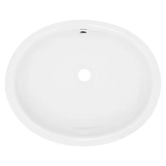LuxeBath Einbauwaschbecken Waschtisch Aufsatzwaschbecken aus Keramik für Badezimmer / Gäste-WC - Mit Überlauf, Weiß - Draufsicht auf ein strahlend weißes Luxebath Waschbecken. Das Becken hat ein modernes, rundes Design und ist ideal für jedes Badezimmer.