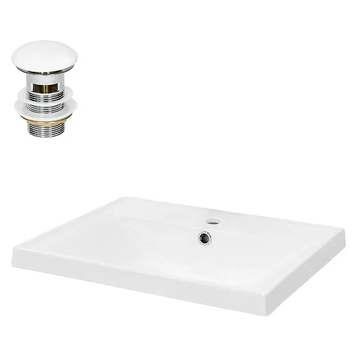 LuxeBath Einbauwaschbecken Handwaschbecken Weiß inkl. Ablaufgarnitur mit Überlauf - 41,5 x 51 cm, Mit Überlauf, Weiß - Modernes Waschbecken mit weißer Oberfläche und passendem Ablaufventil, ideal für jedes Badezimmer.