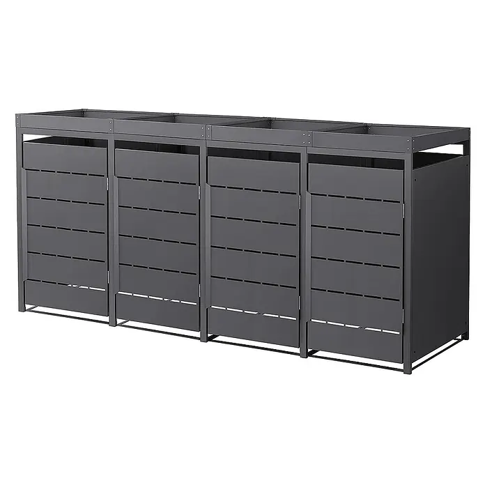 ML-Design Mülltonnenbox Mülltonnencontainer mit Pflanzdach für 4 Tonnen 120 oder 240 Liter - 80 x 80 cm, Stahl, Anthrazit, Geeignet für Anzahl Mülltonnen: 4 Stk. - Graue Mülltonnenbox für vier Mülltonnen mit Lamellenfront und stabilem Rahmen für den Außenbereich.