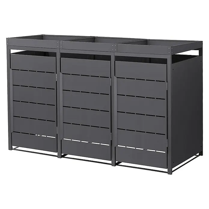 ML-Design Mülltonnenbox Mülltonnencontainer mit Pflanzdach für 3 Tonnen 120 oder 240 Liter - 80 x 80 cm, Stahl, Anthrazit, Geeignet für Anzahl Mülltonnen: 3 Stk. - Ein graues, dreifaches Mülltonnenhaus zur diskreten Aufbewahrung im Außenbereich, gefertigt aus robustem, wetterfestem Material.
