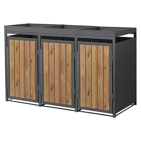 ML-Design  Mülltonnenbox Mülltonnencontainer mit Pflanzdach für 3 Tonnen 120 oder 240 Liter