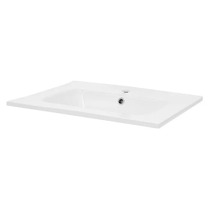 LuxeBath Einbauwaschbecken 61x46x16,5 cm Weiß Ablaufgarnitur Weiß - Mit Überlauf, Weiß - Das Waschbecken ist aus glänzend weißem Material und hat eine rechteckige Form mit abgerundeten Kanten. Es verfügt über ein Becken und einen Ablauf.