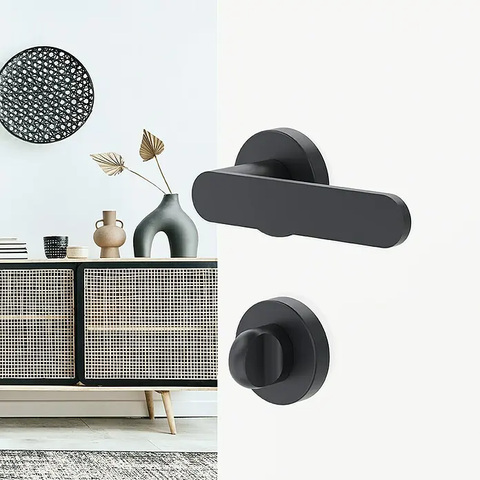 Diamond Doors Black Edition Drückergarnitur Vancouver - Stärke Tür: 38 mm - 45 mm, Anthrazit, Schlitzkopf/Olive - Schwarzer Türgriff mit Rosette für moderne Inneneinrichtung. Elegantes Design für stilvolle Türen und zeitgemäße Wohnräume.