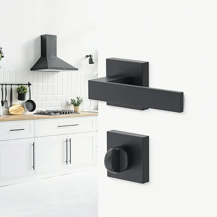 Diamond Doors Black Edition Zimmertürgarnitur WC Savannah - Stärke Tür: 40 mm - 45 mm, Sonstiges, Anthrazit, Schlitzkopf/Olive - Schwarzer Türgriff im modernen Design. Ideal für stilvolle Inneneinrichtung und moderne Häuser.