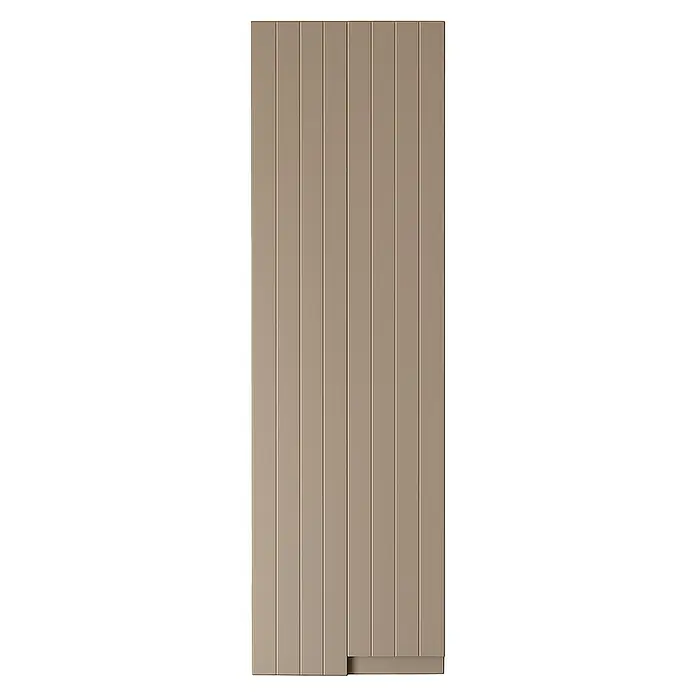 Armario colgante de baño Claire - L x An x Al: 25 x 35 x 110 cm, Moka - Este primer plano muestra una puerta de armario moderna con un diseño elegante de listones verticales en un suave tono beige, ideal para espacios contemporáneos.