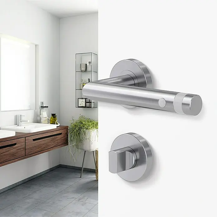 Diamond Doors Modern LED-Zimmertürgarnitur L-Form WC - Schlitzkopf/Olive, Matt, Links/Rechts - Ein stilvoller Türgriff aus Edelstahl mit einem modernen Design. Perfekt für jedes Badezimmer oder jeden Raum, der eine elegante Note benötigt.
