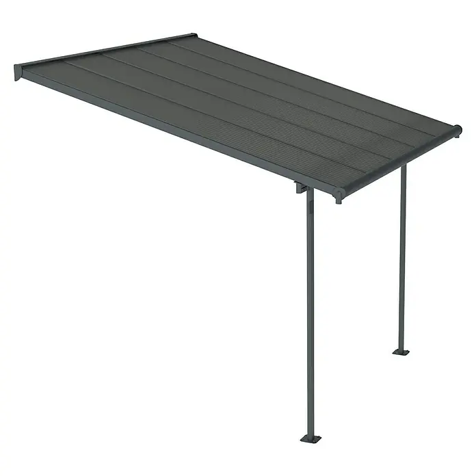 Palram – Canopia Terrassenüberdachung Capri - B x T: 314 x 299 cm, Anthrazitgrau, Polycarbonat, Grau - Diese Abbildung zeigt ein stilvolles Vordach mit schlanken Stützpfeilern, ideal für den Außenbereich. Es schützt vor Witterungseinflüssen.