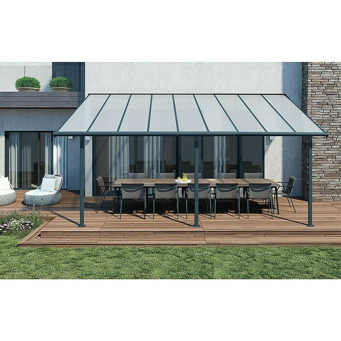 Palram – Canopia Terrassenüberdachung Sierra (B x T: 555 x 299 cm, Anthrazitgrau, Polycarbonat, Klar) | BAUHAUS