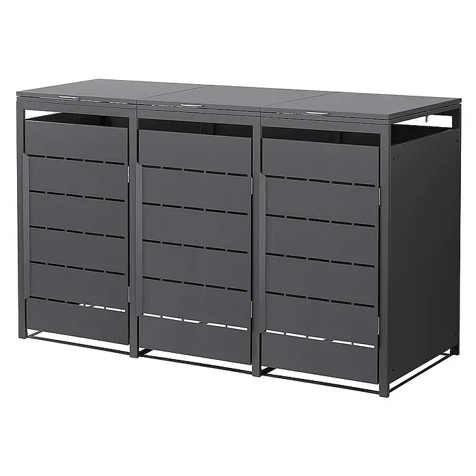ML-Design Mülltonnenbox Mülltonnencontainer mit Klappdeckel/Tür für 3 Tonne 120 oder 240 Liter - 80 x 80 cm, Stahl, Anthrazit, Geeignet für Anzahl Mülltonnen: 3 Stk. - Graue Mülltonnenbox für drei Tonnen, gefertigt aus Metall mit horizontalen Schlitzen zur Belüftung und Deckel zum einfachen Befüllen.