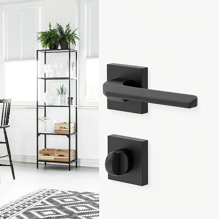 Diamond Doors Black Edition Zimmertürgarnitur WC Bellevue - Stärke Tür: 40 mm - 45 mm, Schwarz, Schlitzkopf/Olive - Schwarze Türgriffe mit schlichtem, modernem Design. Passend zu jedem Interieur.