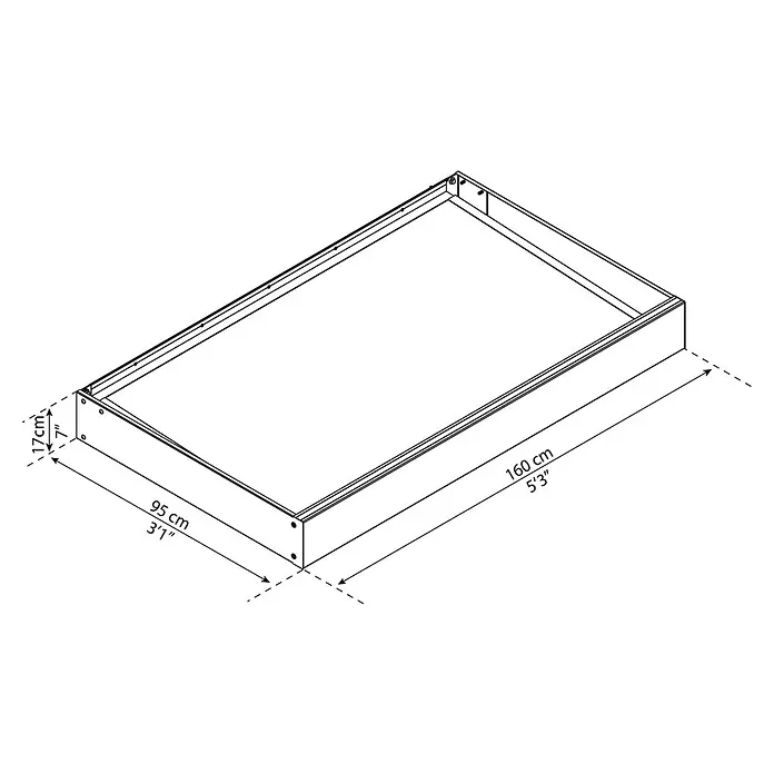 Palram – Canopia Pultvordach Sophia - 160 x 95 x 17 cm, Anthrazitgrau, Farbe Dach: Opal - Darstellung eines Bettrahmens mit den Maßen 95 x 160 cm und einer Höhe von 17 cm. Ideal für Schlafzimmer mit begrenztem Platz.