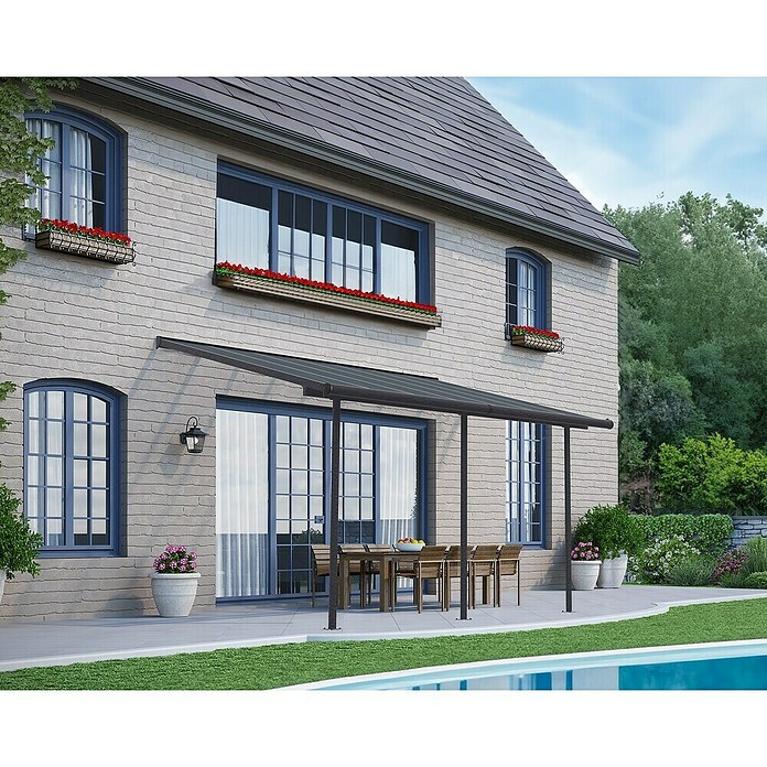 Palram – Canopia Terrassenüberdachung Capri (B x T: 434 x 299 cm, Anthrazit, Polycarbonat, Klar) | BAUHAUS