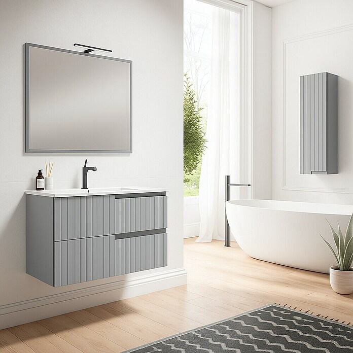 Mueble de lavabo Claire (L x An x Al: 45 x 120 x 50 cm, Gris, 1 seno, salida central, Número de cajones: 2 ud.) | BAUHAUS