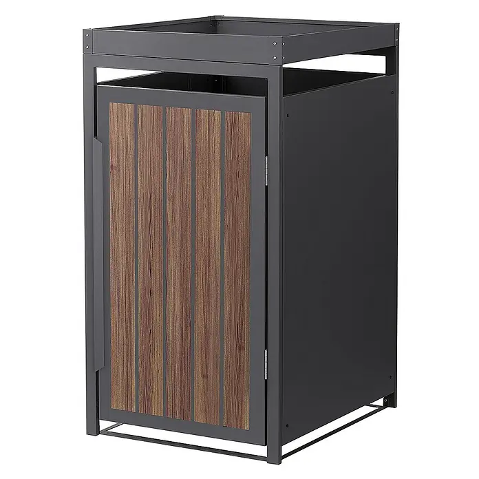 ML-Design Mülltonnenbox Mülltonnencontainer mit Pflanzdach für 1 Tonne 120 oder 240 Liter - Stahl, Eiche dunkel, Geeignet für Anzahl Mülltonnen: 1 Stk. - Dieser moderne Abfallbehälter mit Holzdetails ist eine stilvolle Ergänzung für jeden Außenbereich und bietet eine praktische Lösung für die Müllentsorgung.