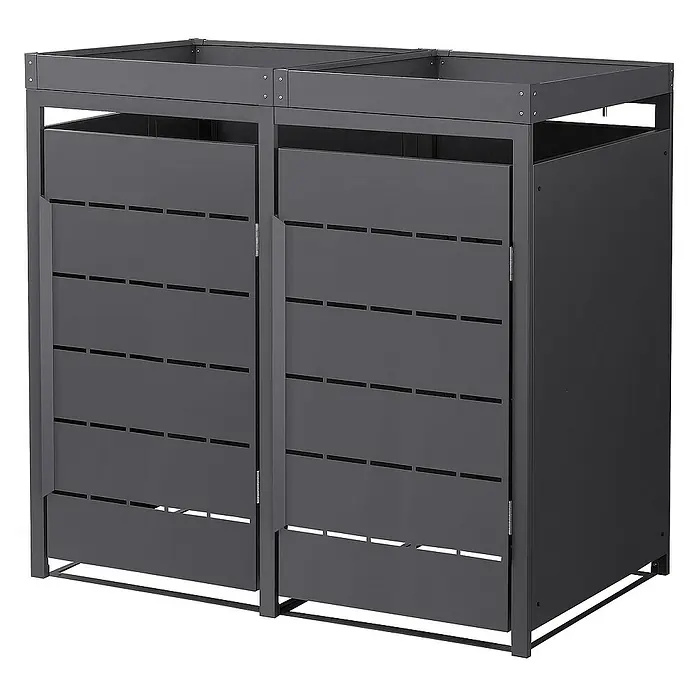 ML-Design Mülltonnenbox Mülltonnencontainer mit Pflanzdach für 2 Tonnen 120 oder 240 Liter - 80 x 80 cm, Stahl, Anthrazit, Geeignet für Anzahl Mülltonnen: 2 Stk. - Doppelter grauer Mülltonnenbox-Abdeckung zur stilvollen Aufbewahrung von zwei Mülltonnen im Freien. Robuste Konstruktion mit horizontalen Schlitzen.
