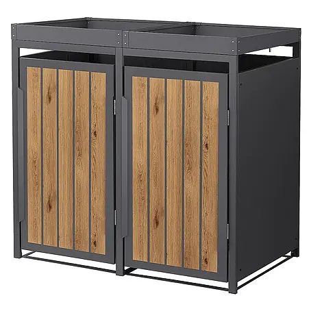 ML-Design  Mülltonnenbox Mülltonnencontainer mit Pflanzdach für 2 Tonnen 120 oder 240 Liter