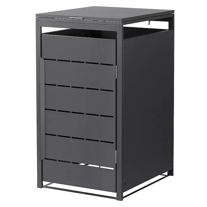 ML-Design Mülltonnenbox Mülltonnencontainer mit Klappdeckel/Tür für 1 Tonne 120 oder 240 Liter - Stahl, Anthrazit, Geeignet für Anzahl Mülltonnen: 1 Stk. - Grauer Abfallbehälter mit Lattenrost-Design und Deckel zum Schutz vor Witterungseinflüssen im Außenbereich.