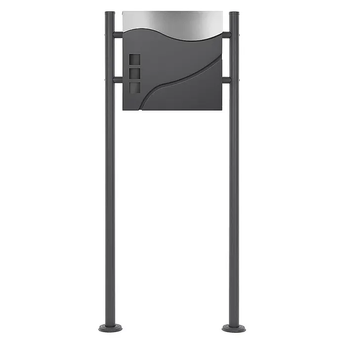 ECD Germany Standbriefkasten Briefkastenanlage mit Ständer Anthrazit 120cm Mailbox mit Pfosten - L x B x H: 17,5 x 55 x 120 cm, Anthrazit, Silber, Edelstahl - Ein moderner Briefkasten auf zwei Pfosten mit stilvollem Design, das durch die Kombination von Grau und Silber besticht.