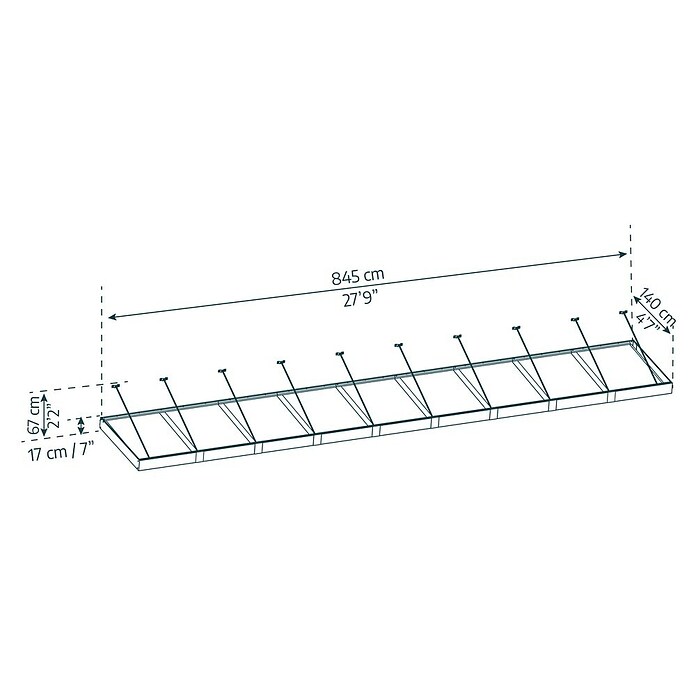 Palram – Canopia Pultvordach Sophia XL (845 x 140 x 17 cm, Anthrazitgrau, Farbe Dach: Klar) | BAUHAUS