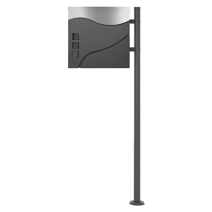 ECD Germany Standbriefkasten Briefkastenanlage mit Ständer Anthrazit 120cm Mailbox mit Pfosten - L x B x H: 17 x 42,5 x 120 cm, Anthrazit, Silber, Edelstahl - Eine moderne Briefkastenanlage in Anthrazit mit Edelstahl-Akzenten, die Funktionalität und stilvolles Design vereint.