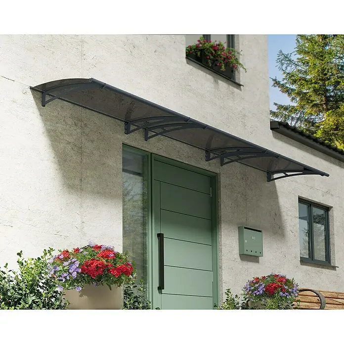 Palram – Canopia Pultvordach Aquila - 453,5 x 91,5 x 17,5 cm, Anthrazitgrau, Farbe Dach: Solargrau - Haustürvordach aus Polycarbonat mit stilvollem Design schützt den Eingangsbereich vor Witterungseinflüssen. Eine schöne und praktische Ergänzung für jedes Haus.