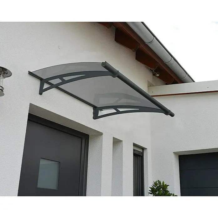 Palram – Canopia Pultvordach Aquila - 150,5 x 91,5 x 17,5 cm, Anthrazitgrau, Farbe Dach: Solargrau - Graue Türvordach-Überdachung, die Schutz vor Witterungseinflüssen bietet und gleichzeitig das moderne Erscheinungsbild des Hauses unterstreicht.