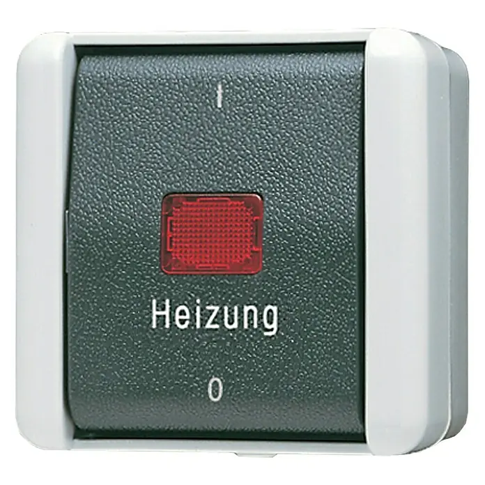 Jung WG 800 Heizungsschalter 802HW - Grau, Kunststoff, Aufputzmontage, IP44 - Heizungsschalter mit roter Kontrollleuchte und den Markierungen "I" und "0".